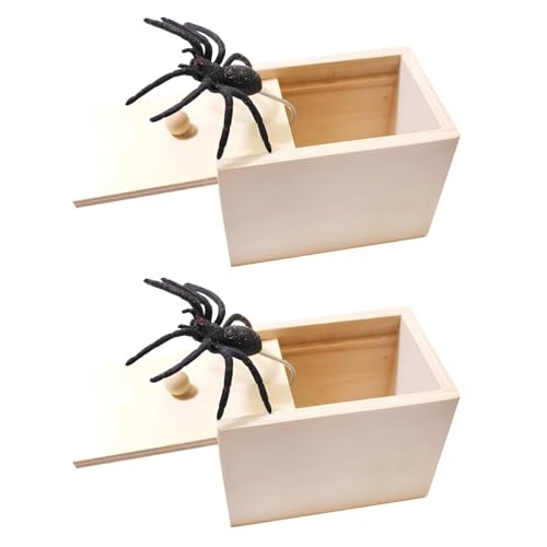 2 Pcs Spider In A Box Prank Halloween Decorations Spider Scare Prank Box Spider Prank Box Fake Spider Pranks Funny Scare Box Spider Hidden In Case Wooden Spider Box Prank for Halloween Carnivals