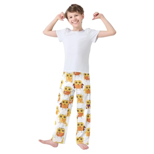 Owl Sunflower Glasses Boys Long Pants Soft Trousers Elastic Waist Kids Lounge Bottoms with Pockets S-XL2