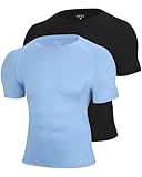 Blueleaf 2 Pack Men’s Compression Shirts Short Sleeve Cool Dry Sports Athletic Workout Undershirt Base Layer T-Shirt Tops Black + Sky Blue XL
