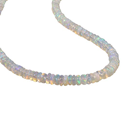 NirvanaIN Natural Ethiopian Opal Plain Smooth Rondelle Necklace, Opal Beaded Necklace, Ethiopian Opal Necklace, October Birthstone Gift For Her