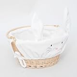 Small Easter Basket, Handwoven Wicker Easter Bunny Basket with Handle and Detachable Liner, Cute Rabbit-Shaped Easter Basket for Boys and Girls (Small)