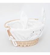 Small Easter Basket, Handwoven Wicker Easter Bunny Basket with Handle and Detachable Liner, Cute ...