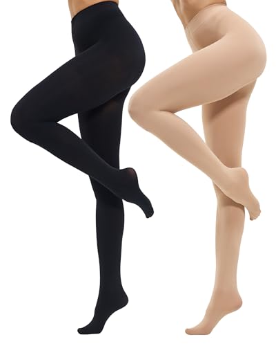 CozyWow Damen Strumpfhose 80D Elastisch blickdichte Hoch Taille über 30 Farben (Schwarz+Beige,L-XL)