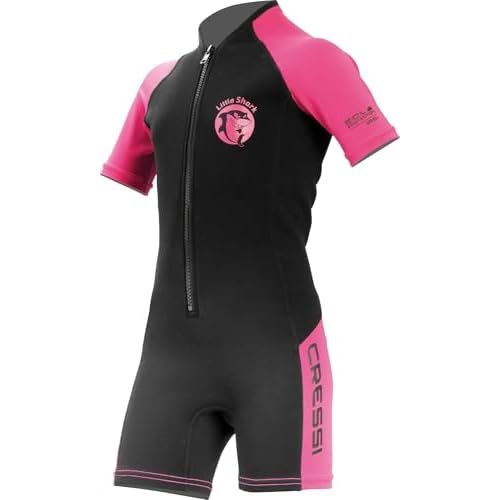 Cressi Little Shark Jr Shorty 2mm - Kurzarm Neoprenanzug für Kinder,Schwarz/Rosa, 5/6 Jahre