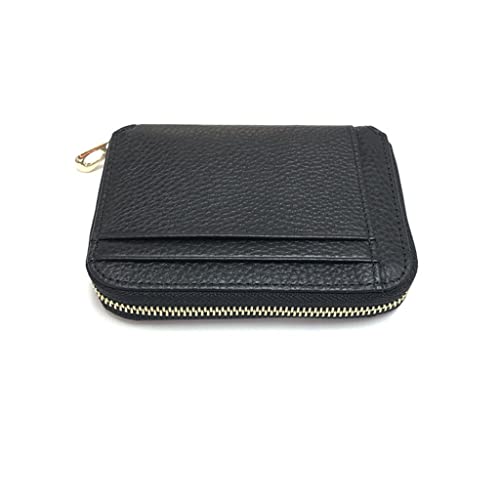 Jyuiipcz Small Wallet Coin Purse Coin Leather Card Holder Two-in-one Storage Zipper Multi-Function (Color : Black, Size (Black