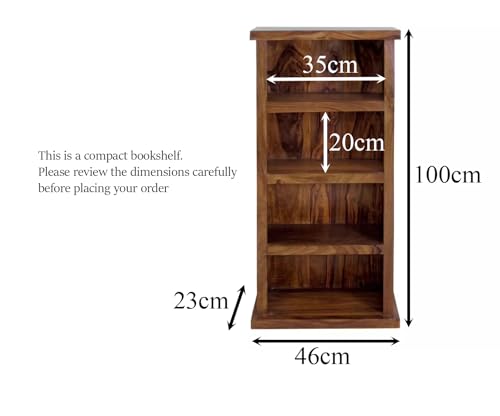 Image of ANGEL FURNITURE Solid Sheesham Wood Space Saver Bookshelf - Honey Finish (46X23X110CM)