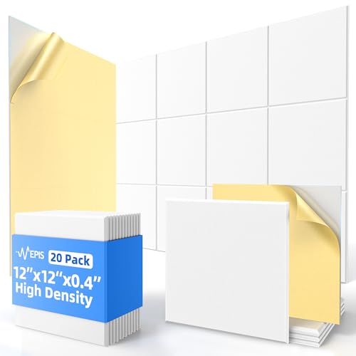 Image of 20 Pack Acoustic Panels with Self Adhesive, 12 inch X 12 inch X 0.4 inch High Density Sound Proof Foam Panels for Walls, Soundproof Wall Panels, Square Sound Absorbing Panels for Home Studio Office Decor - White