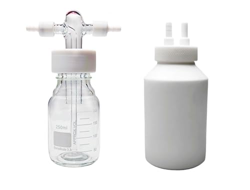LEINZZO Gas Washing Bottle, With Thread and PTFE Conduit Accessories, Borosilicate Glass/PTFE GL45 Solvent Buffer Bottle, Corrosion Resistance 100~5000mL Volume (100mL, All PTFE)