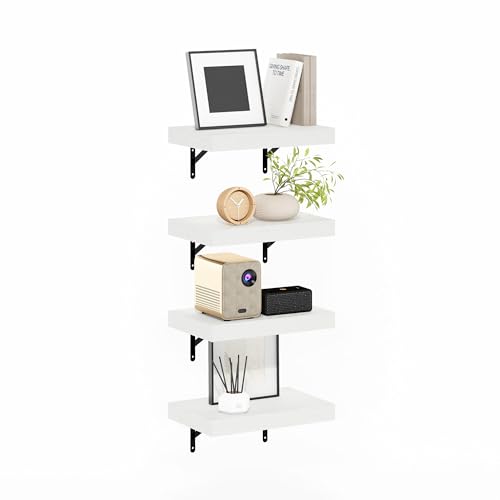 Image of Furinno Tanna Floating Shelves for Wall Set of 4, 15-Inch Wall Shelf, Triple Thick Floating Mounted Shelf, for Bathroom, Home Office, Living Room, White Texture