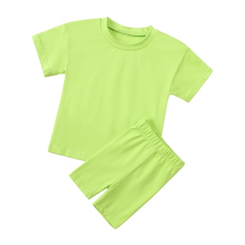 Image of HahaNice Toddler Girls Summer Outfits Cotton Solid T-Shirt & Biker Shorts Set for Little Girls 2 Pcs Tracksuits