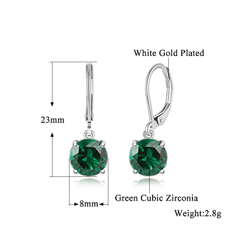 Cinily Leverback Dangle Earrings Created Green Crystal Drop Earrings White Gold Plated Jewelry Gift For Women Girls 8Mm #TOP2