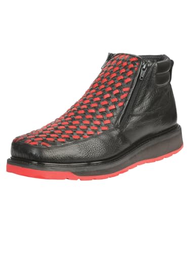 El General Men's Ankle Boots with Zipper - Black/Red Petatillo Leather
