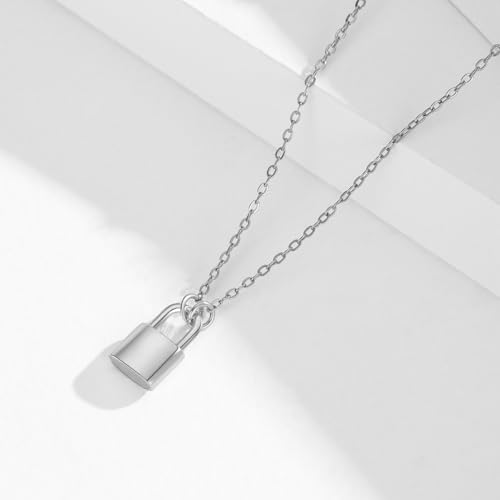 Gold/Silver Lock Pendant Necklaces for Women 925 Sterling Silver Padlock Chains Necklaces 14k Gold Plated Paperclip Chokers Necklace Jewelry Gifts for Women3