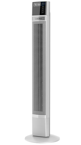 Lasko Works with Alexa Oscillating Tower Fan, Voice Controlled, 4 Quiet Speeds, Sleep Mode, Timer, Bedroom, Living Room, 48", White, T48401