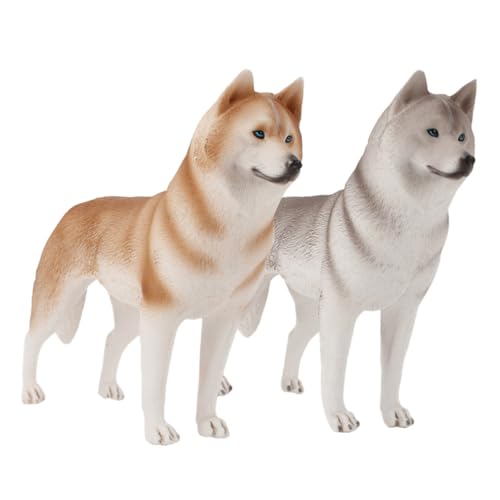 NUOLUX 2個 ?真ハスキー犬置物 点 インテリア飾り 高精細テクスチャ 車 オフィス 家用デスクトップ装飾 小型模型
