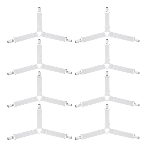 8 PCS Attache Drap Housse Réglable, Avec Pinces Métalliques Élastiques Ajustables Sangle Drap Housse Bettlakenspanner Tendeurs RéGlables Bretelles Pour...