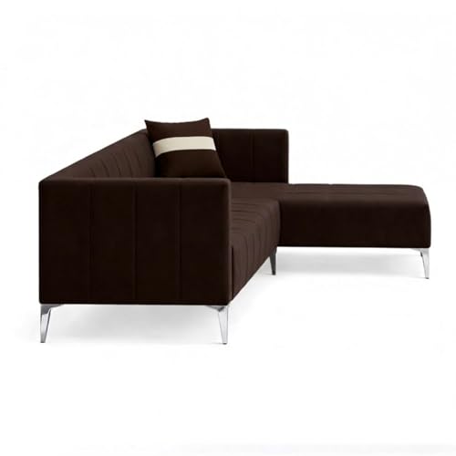 Image of Solomon Luxe Velvet-Suede Fabric 5 Seater RHS L Shape Sofa | Comfortable & Spacious Seating | Modern Sofa for Living Room - Dark Brown