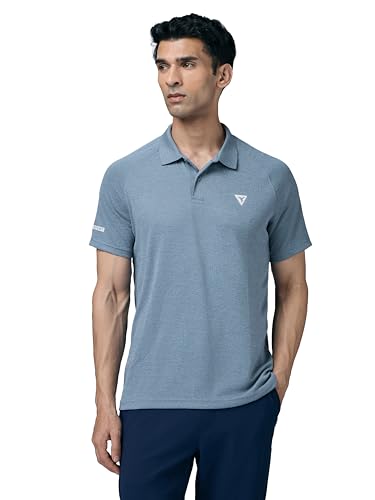 Image of TECHNOSPORT Men's 100% Polyester Slim Fit Self-Design Half Sleeve Polo T-Shirt with Double Cool, SPF50+ Properties for Gym, Workout 7 Regular Use