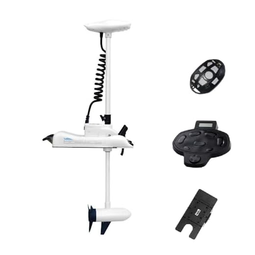 AQUOS White Haswing 12V55LBS 48inch Electric Bow Mount Trolling Motor with Remote Control, Wired Foot Control, Quick Release Bracket for Inflatable Boat Bass Boat Freshwater Saltwater Use