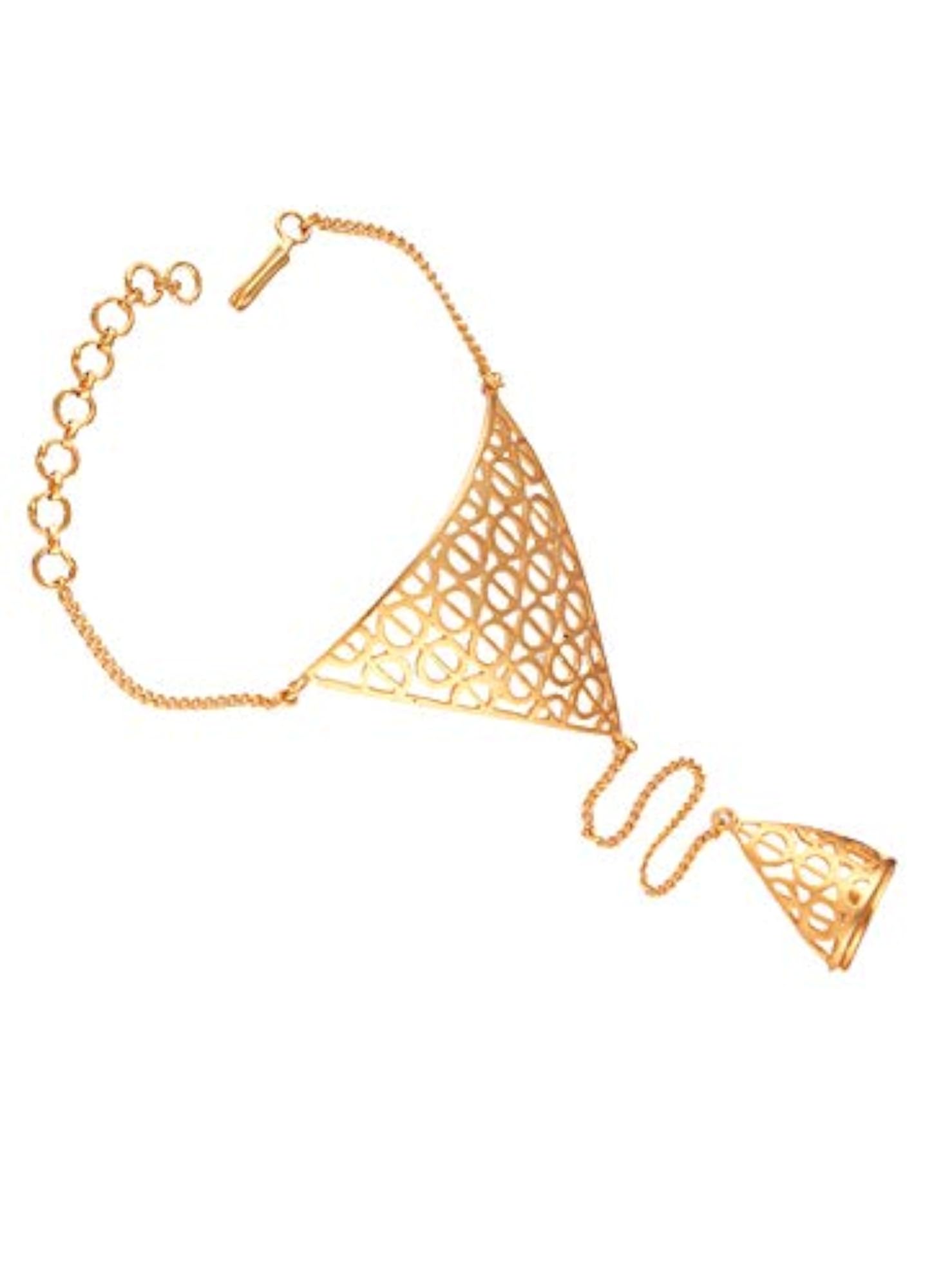 Women's Matt Gold Finish Triangular Haathphool with Ring