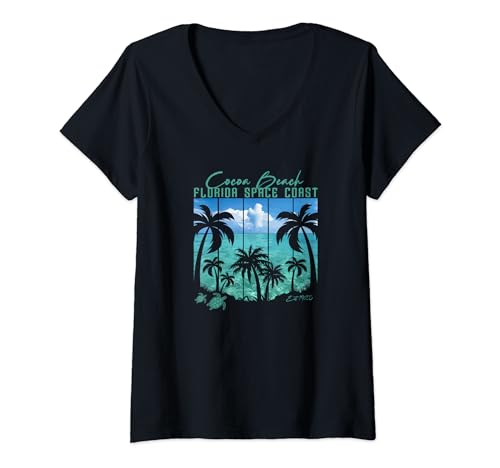 Mujer Souvenir de tortugas marinas de la Costa Espacial de Cocoa Beach, Florida, Florida Camiseta Cuello V