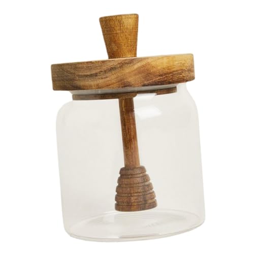 SOLUSTRE Glass with Dipper and Lid Honey Pot Container for Home Kitchen for Honey Storage and Dispensing Lightweight and Convenient