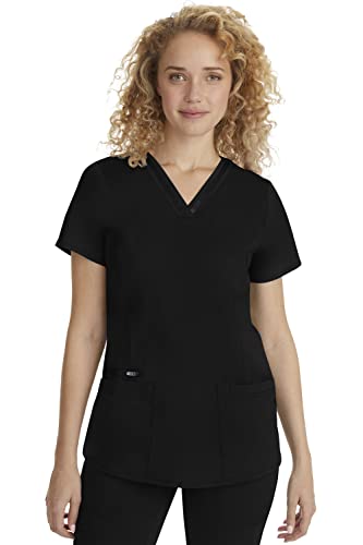 Healing Hands Scrub Top for Women with 3 Pockets and Easy Care, 2-Way Stretch Fabric Plus Size 2278, 2XL, Black