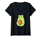 Damen Avocado Katzenfutter T-Shirt mit V-Ausschnitt