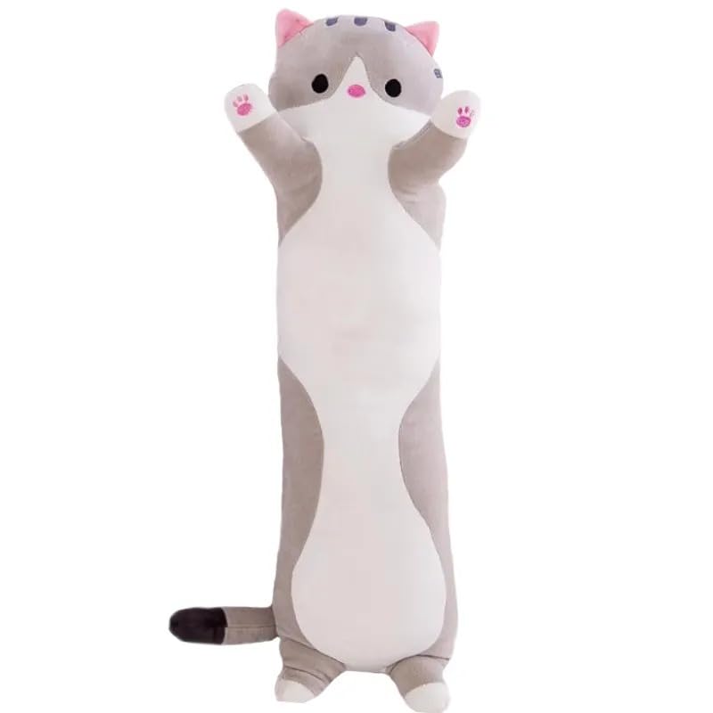 Image of ADORA Plush Cartoon Kitty -100cm Grey Sleeping Hugging Pillow, Cuddly Soft Long Cat Body Pillow for Girls Kids