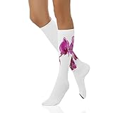 VeJerKK Magenta Womens Compression Socks,Wild Orchids Petal Florets,Compression Stockings for Women,Circulation Best for Running Athletic Cycling,Purple Black -20 inch
