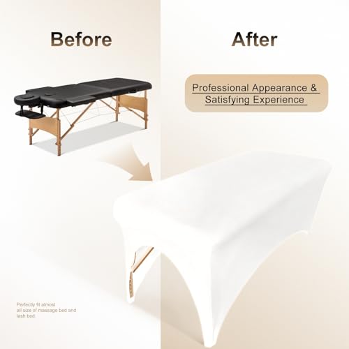 Image of 2-Piece Spa Bed Cover Professional Lash Bed Cover Stretchy Massage Table Cover Beauty Bed Protective Topper, Excellent for Lash Extension, Spa, Massage, Beauty Salon, Wax, Tattoo (White)