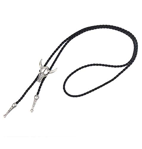 Azora Western Bolo Tie For Men Cow Skull Copper Necktie Leather Braided Bolos For Women Boys Girls (Cow Skull Necklace Silver) #TOP5
