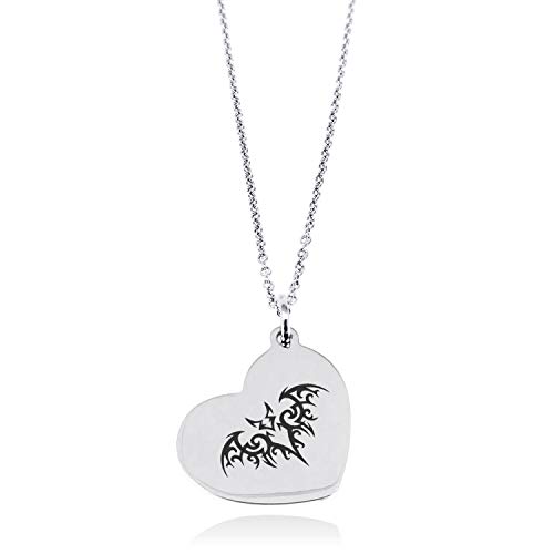 Tioneer Stainless Steel Tribal Bat Floating Heart Tag Charm Pendant Necklace