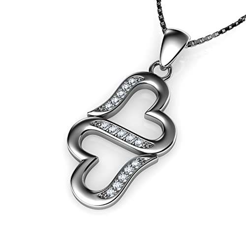 DEPHINI - Colar coração prata de lei 925 para mulher: Pendente com zircónio cúbico, jóias elegantes, ideia de presente original de aniversário e aniversário, caixa de presente incluída, Metal