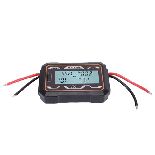 Fockety Analizador de Potencia de Alta Precisión 100A Medidor de Monitor de Batería, Pantalla LCD Medidor de Vatios Digital Probador de Amperios de Voltaje con Retroiluminación Azul