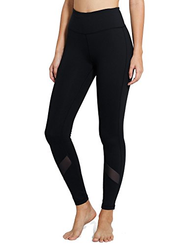 BALEAF Women's High Waisted Yoga Leggings Mesh Workout Running Pants Tummy Control Black