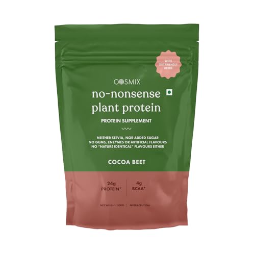 Cosmix No-Nonsense Plant Protein | 24 Protein/Serve, 500g Pouch | Cocoa Beet | Plant Based Protein, Pea & Rice Isolate | Clean, Easy to Digest | All Essential Amino Acids