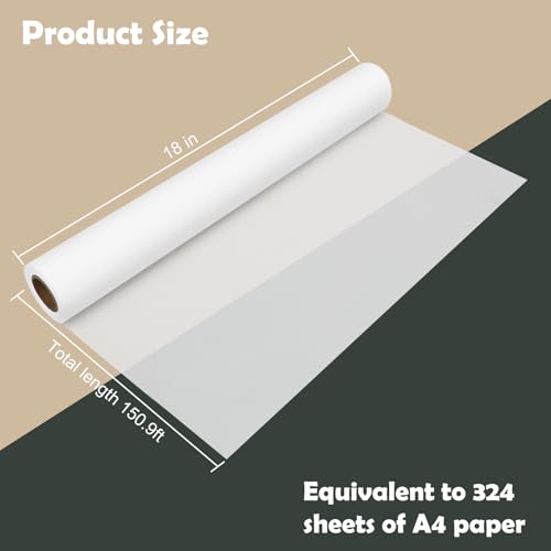 18in Tracing Paper Roll, White Sketch and Trace Roll Pattern Paper Drafting Paper, White Tracing Paper Sewing Pattern Trace Paper Roll for Drawing High Transparency Clear Ink Absor (46m / 150.9ft) by Focket - Image 2