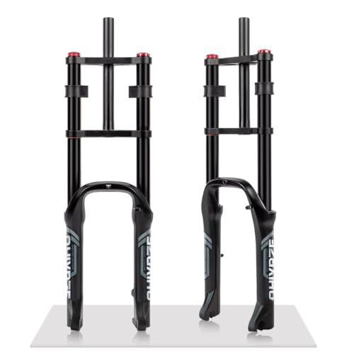 【Specifiche】Forcella for fat bike da 20 pollici con rimbalzo regolabile, con tubo sterzo dritto esteso da 270 mm, maggiore compatibilità. Camera d'aria più spessa da 34 mm, freno a disco da 74 mm, QR da 9 mm, spaziatura di 135 mm, compatibile con la maggior parte delle bici/e-bike con pneumatici fat da 20x4.0'' ecc.