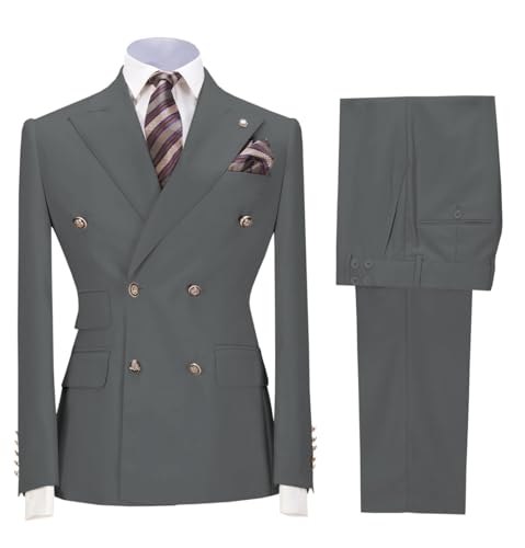 Mens Suit 2 Piece Double Breasted Peak Lapel Suit Men Slim Fit Suit Blazer Pants Wedding Prom Suit for Men