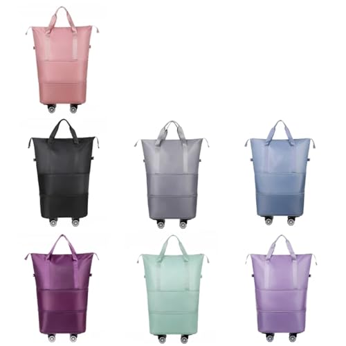 Rolling Duffel Bag with Wheels Unisex Expandable Wheeled Luggage Bag Portable Large Capacity Waterproof Rolling Pulley Storage Bag Suitcase for Travel(Pink)2