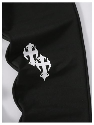 SHENHE Calça de moletom masculina com cintura elástica e estampa de letras Y2K com bolsos, Preto, 11