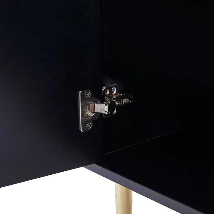 Image of Wooden Sideboard Cabinet 3 Door for Living Room | Crockery Cabinet for Dining Room | Storage Cabinet with Doors | Wooden Console Cupboard Home | HDMR Wood with Metal Legs | Black & Gold