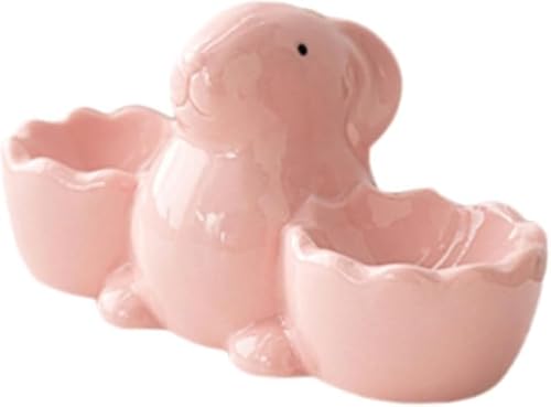 PEINIQULL Rabbit Egg Cup Double Holder Kitchen Gadget Dinnerware Easter Bunny Egg Stand Tray for Centerpiece Dinner All (Pink)