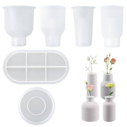 Wholesoukyii 4 Pièces Moules en Silicone pour Vases, 4 Types Différents, avec Plateau et...