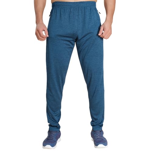 Image of TECHNOSPORT Men's Melange Slim Fit Techno Dry Trackpants Drawstring 2-Pocket Polyester Joggers for Gym Running Workout UPF50+ Anti Odour