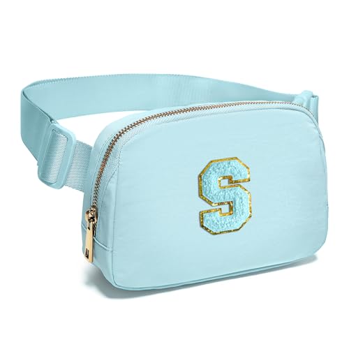 Image of Gitus Gifts for 8 9 10 11 12 Year Old Girls Belt Bag Fanny Pack Crossbody Bags with Initial Letter Patch Cute Stuff Birthday Gifts for Teen Girls Women Personalized Trend Stuff (Icing Blue-S)