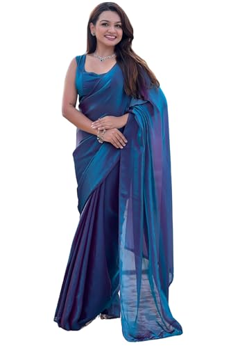 SGF11 Women's Shimmer Satin Tissue Saree Golden Tassels With Unstitched Blouse Piece product image 12