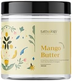 Tattvalogy Mango Butter | 100% Raw, Unprocessed and Unrefined Body Butter | Lotion For Dry Skin | Lip Balm | Lip Cream | For Moisturization & Nourishment of Body and Skin | In Plastic Jar - 50 gm
