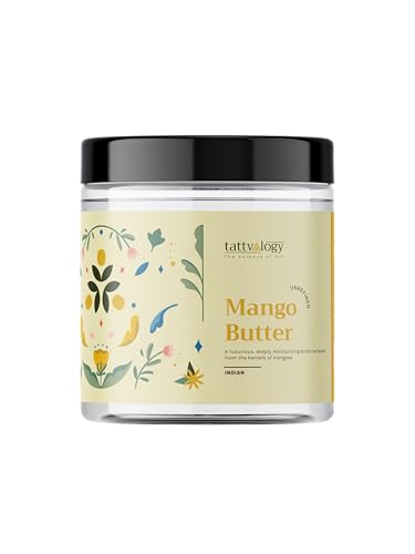 Tattvalogy Mango Butter | 100% Raw, Unprocessed and Unrefined Body Butter | Lotion For Dry Skin | Lip Balm | Lip Cream | For Moisturization & Nourishment of Body and Skin | In Plastic Jar - 50 gm